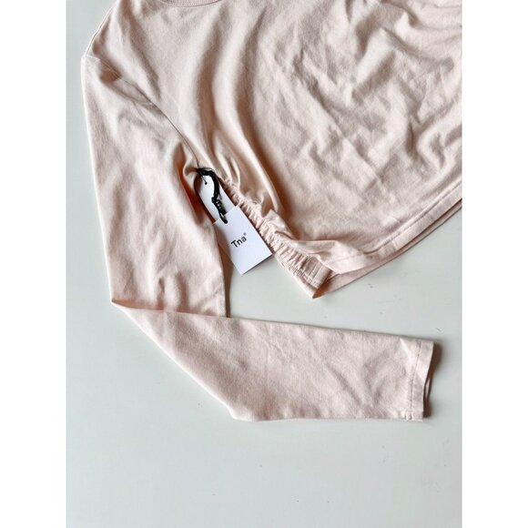 NWT Aritzia TNA Chill Malibu Pink Cotton Jersey Ruched Cropped T-Shirt, Size M - Picture 3 of 9